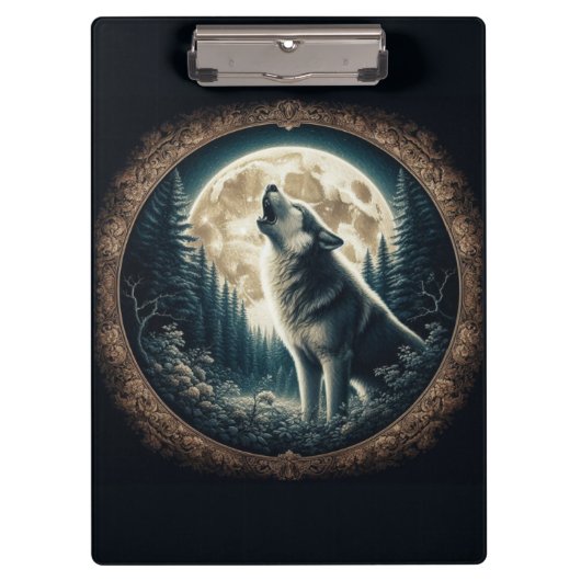 Klassieke, vintage wolf & maan klembord (Voorkant)