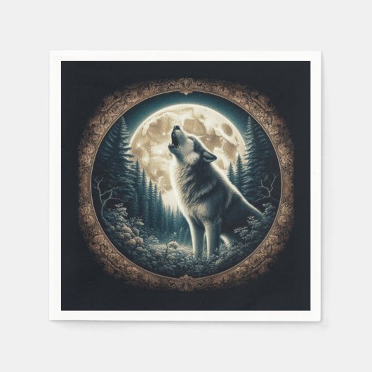 Klassieke, vintage wolf & maan  servet (Voorkant)