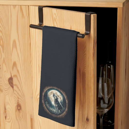 Klassieke, vintage wolf & maan  theedoek (Derde Gevouwen)