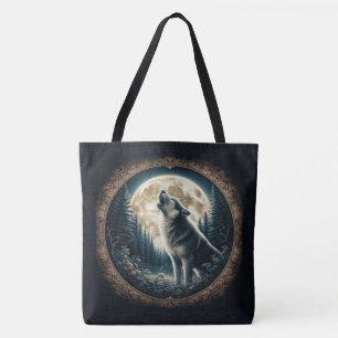 Klassieke, vintage wolf & maan  tote bag