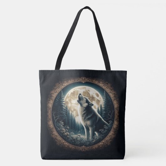 Klassieke, vintage wolf & maan  tote bag (Voorkant)