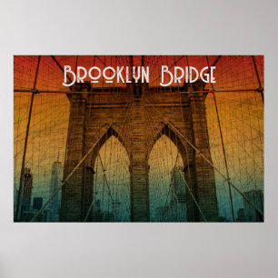 Klassieke Vintage Zonsondergang Brooklyn Bridge Ne Poster