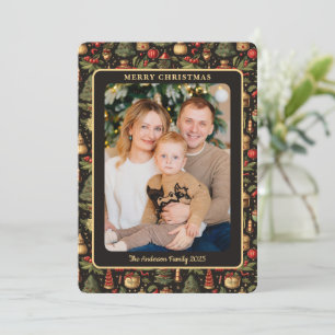 Klassieke Vintage Zwarte Gouden Foto Kerstmis Feestdagenkaart