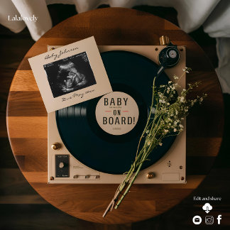 Klassieke Vinyl Platenspeler Zwangerschapsaankondi Kaart