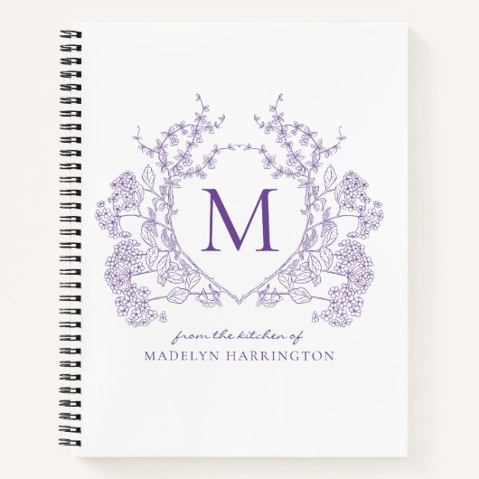 Klassieke Violet Bloemkam Monogram Recept Notitieboek (Voorkant)