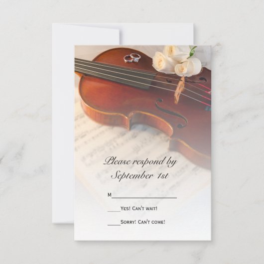 Klassieke Violin and White Roses Wedding RSVP Kaar (Voorkant)