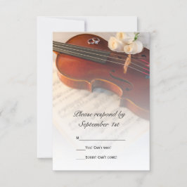 Klassieke Violin and White Roses Wedding RSVP Kaar