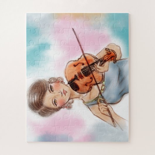 Klassieke Violin Lady, roze en blauwe  kunst Legpuzzel (Verticaal)