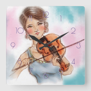 Klassieke Violin Lady Square klok, kunst Vierkante Klok