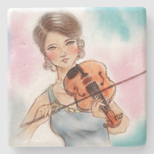 Klassieke Violin Lady Stone-Onderzetter, kunst Stenen Onderzetter