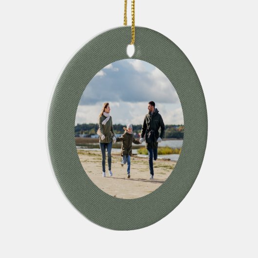 Klassieke visgraat eenvoudige salie groene foto keramisch ornament (Rechts)