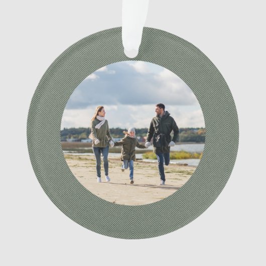 Klassieke visgraat eenvoudige salie groene foto ornament (voorkant)