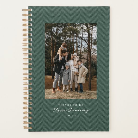 Klassieke visgraat tweed eenvoudige groene foto planner (Voorkant)