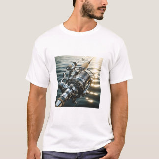 Klassieke visserhaspel glinstering op diep zeewate t-shirt