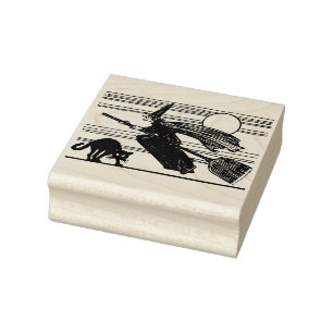 Klassieke vliegende heks Halloween zwarte kat Rubberstempel