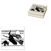 Klassieke vliegende heks Halloween zwarte kat Rubberstempel (Gestempeld)
