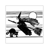 Klassieke vliegende heks Halloween zwarte kat Rubberstempel (Afrduk)