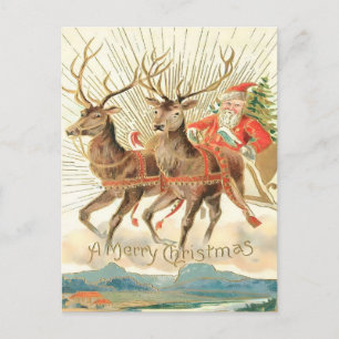 Klassieke Vliegende Kerstman & Majestueuze Rendier Briefkaart