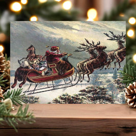 Klassieke Vliegende Kerstman slee rendier Kerstmis Feestdagenkaart