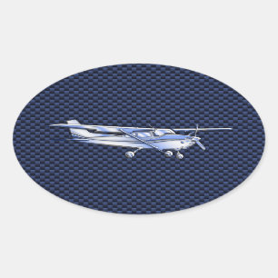 Klassieke vliegtuig Cessna Flying Carbon Fibre Ovale Sticker