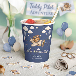Klassieke Vliegtuig Teddybeer Baby Shower Benodigd Papieren Bekers