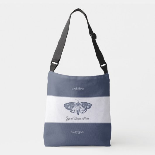Klassieke vlinder insect Jouw naam donkergrijs toe Crossbody Tas (Voorkant)