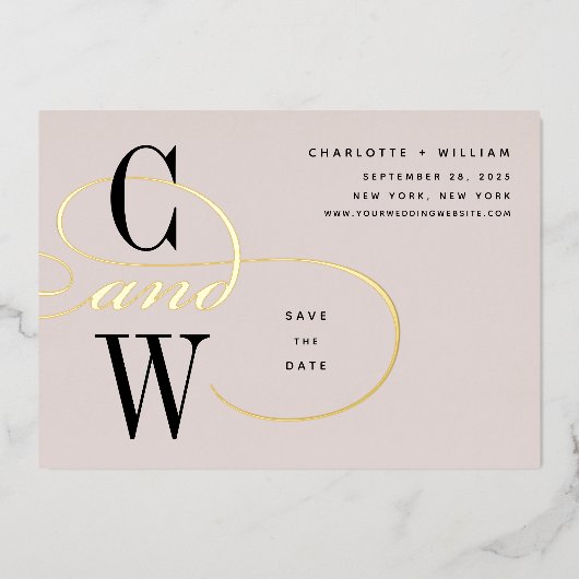 Klassieke Vlurige Folie Monogram sparen de Kaart v (Voorkant)