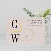 Klassieke Vlurige Folie Monogram sparen de Kaart v (Staand Voorkant)