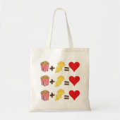 Klassieke voedselparing Popcorn + Boter = Love Hea Tote Bag (Voorkant)