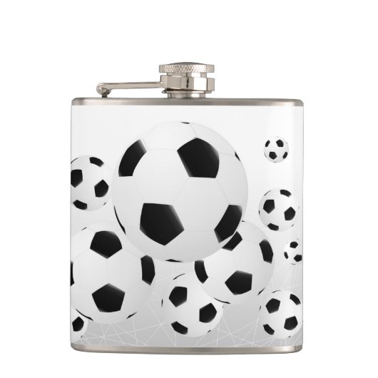 Klassieke voetbalballen vliegend sport heupfles (Voorkant)