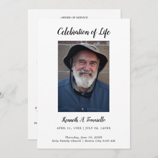 Klassieke volgorde van service begrafenisfoto plat programmakaart (Voorkant / Achterkant)