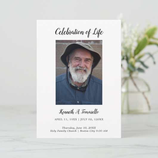 Klassieke volgorde van service begrafenisfoto plat programmakaart (Staand voorkant)