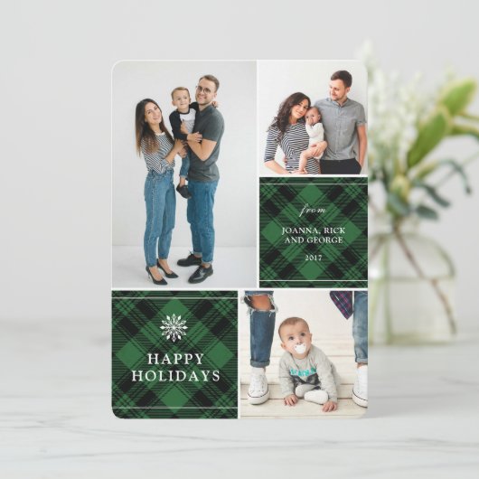 Klassieke, vooraf vastgestelde multi-fotovakantiek feestdagenkaart (Staand voorkant)