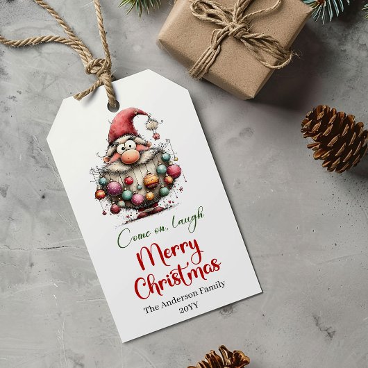 Klassieke vreemde Kerstman cadeautag handgetekend Cadeaulabel