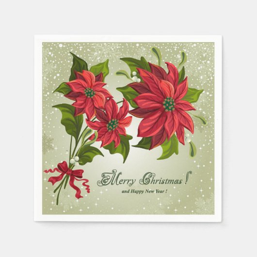 Klassieke Vrolijk Kerstpapier Servet Poinsettias (Voorkant)