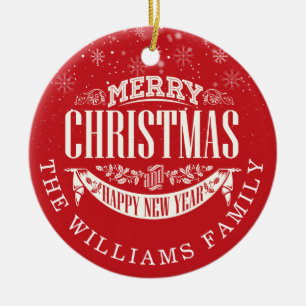 Klassieke vrolijke kerst en een vrolijke nieuwe fo keramisch ornament