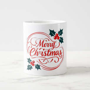 Klassieke vrolijke kerst Holly Berry Holiday Art Grote Koffiekop
