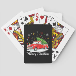 Klassieke vrolijke kerst rode vrachtwagen kerstboo pokerkaarten