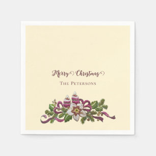 Klassieke Vrolijke Kerstbloemen Kaarsen Beugen Naa Servet