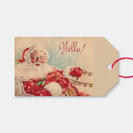 Klassieke vrolijke Kerstman hallo Cadeaulabel (Voorkant (Horizontaal))