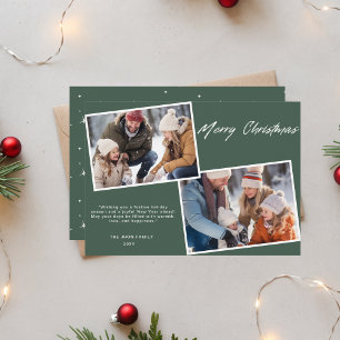 Klassieke Vrolijke Kerstmis Familie Twee Foto Groe Feestdagenkaart