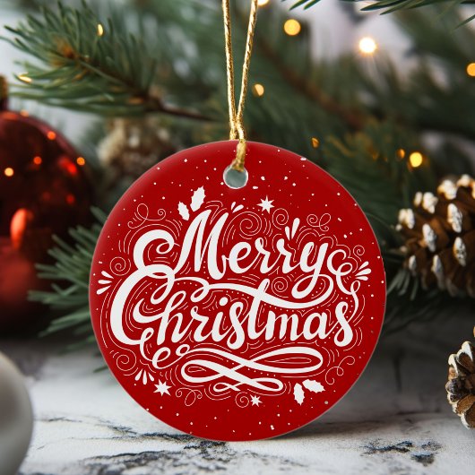 Klassieke Vrolijke Kerstmis Feestelijk Rood en Wit Keramisch Ornament