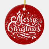 Klassieke Vrolijke Kerstmis Feestelijk Rood en Wit Keramisch Ornament (Voorkant)