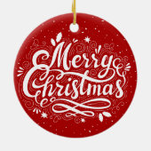 Klassieke Vrolijke Kerstmis Feestelijk Rood en Wit Keramisch Ornament (Achterkant)
