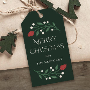 Klassieke Vrolijke Kerstmis Gepersonaliseerde Bloe Cadeaulabel