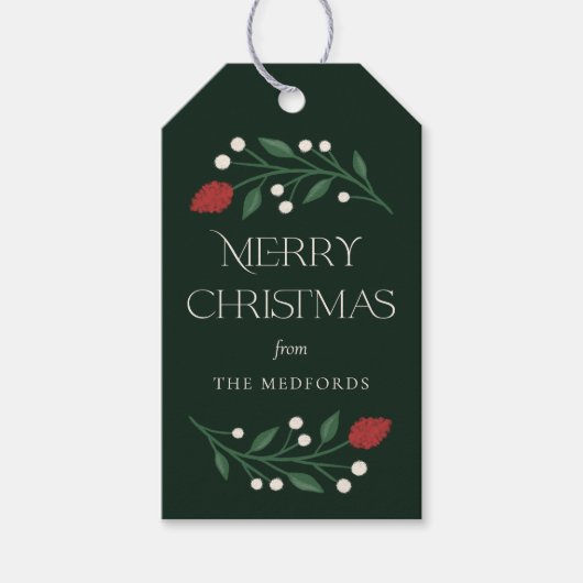 Klassieke Vrolijke Kerstmis Gepersonaliseerde Bloe Cadeaulabel (Voorkant)