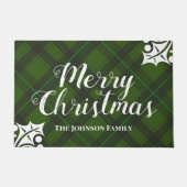 Klassieke Vrolijke Kerstmis Groene Tartan Plaid Deurmat (Voorkant)