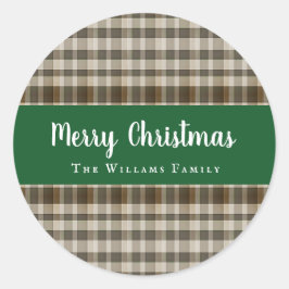 Klassieke Vrolijke Kerstmis Plaid Groen Wit Ronde Sticker