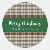 Klassieke Vrolijke Kerstmis Plaid Groen Wit Ronde Sticker (Voorkant)