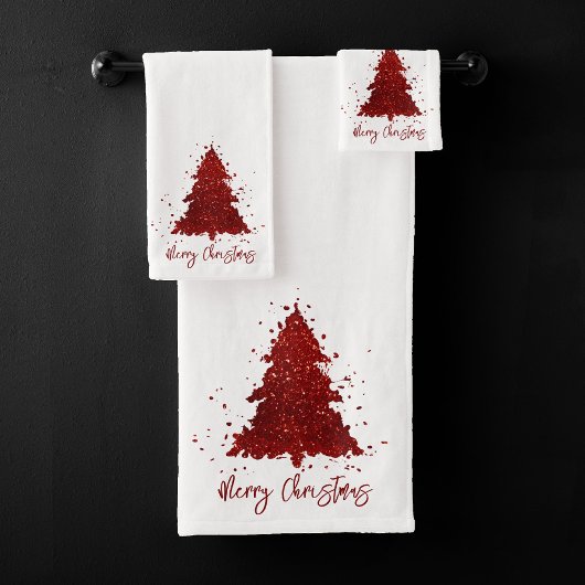 Klassieke Vrolijke Kerstmis | Rich Crimson Red Tre Bad Handdoek